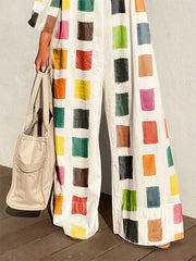 Loose Three-Quarter Sleeves Color-Block Contrast Color Jumpsuits