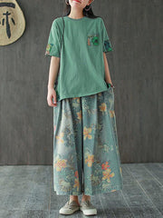 Vintage Loose Print Jean Wide-Leg Pants