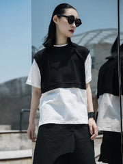 Loose False-Two Contrast High-Low T-Shirt