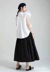 Flower Sleeve Loose Collar Sleeveless Shirt