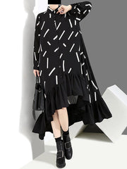 Printed Falbala Lapel Shirt Midi Dress