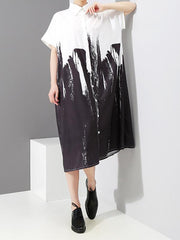 Casual Flower Print Lapel Shirt Dress