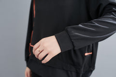 Women Loose Drawstring Pocket Stitching Hooded Sweatshirt