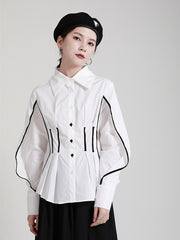 Retro Stitching Contrast Color White Shirt