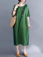 Loose Color Matching Split-Joint Midi Dress
