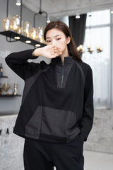 Women Pullover Stand Collar Stitching Sweatshirt