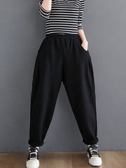 Retro Plus Velvet Padded Wide-Leg Guard Pants