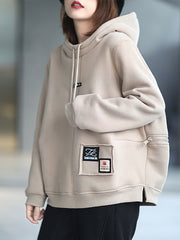 Plush Warm Back Zipper Hooded Sweatshirt