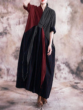 Vintage Splicing Contrast Color Lace-Up V-Neck Dress