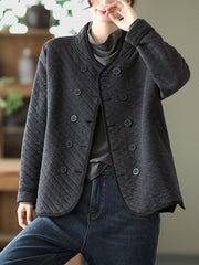 Retro Loose Solid Plaid Stand Collar Outwear