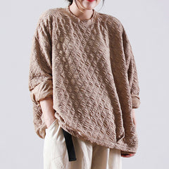 Loose Literary Round Neck Plaid Long Sleeve Sweatshirt