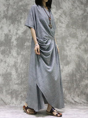 Irregular V-Neck Pleats Maxi Dress