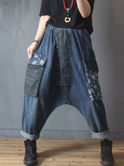 Printed Denim Pocket Loose-Fitting Jeans Pants