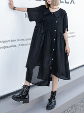 Irregular Clipping Roomy Bow-Embellished See-Through Statement Collar Midi Dresses