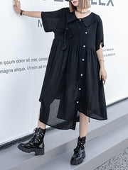 Irregular Clipping Roomy Bow-Embellished See-Through Statement Collar Midi Dresses