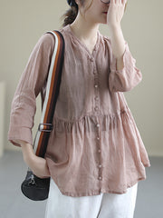 Sloid Color Seven-Quarter Sleeves Cardigan Tops