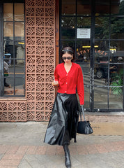 Retro High Waist Solid Color Leather Skirt