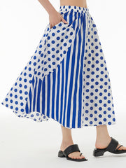 High Waisted Roomy Polka-Dot Split-Joint Striped Skirts Bottoms