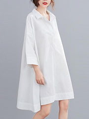 Original Solid V-Neck Shirt Dress