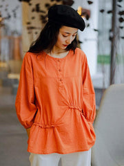 Loose Solid Nine Points Sleeve Asymmetrical Pleat T-Shirts