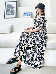 Original Floral Bishop Sleeve Elasticity Waist Dress