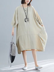 Round Neck Retro Loose Big Size Midi Dress