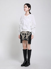Women Elastic Pleated Threaded Sweater