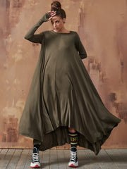 Casual Solid Color Irregular Ruffle Dress