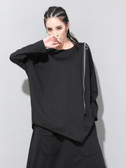 Loose Solid Color Cropped Zipper T-Shirt