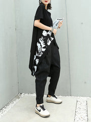 Women Loose Irregular Letter Print Short Sleeve T-Shirt