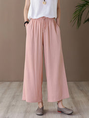 Casual Solid Column Capri-Pants Bottoms