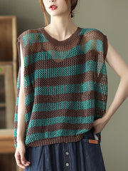 Vintage Hollow Striped Loose Pullover Vest