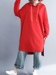 Loose Solid Color High-Low Long Hoodie