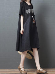 Loose Lettered Print Splicing Round Neck Dress
