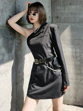 Women Striped One Shoulder Waist One Piece Dress