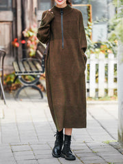Women High Collar Thick Loose Casual Dress