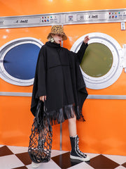 Women High Neck Tassel Loose Dress