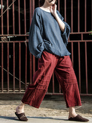 Women Round Neck Solid Color Casual Loose T-Shirt