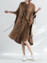 Women Loose Big Pocket Short Sleeve Dress