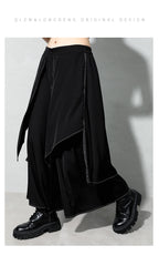 Stitching Fake Two-Piece Irregular Cropped Wide-Leg Pants