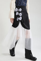Irregular Skirt With Bow Stitching Mesh