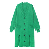 Loose Split Solid Color V-Neck Sweater Outwear
