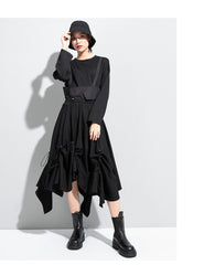 Irregular Solid Color Drawstring Skirt