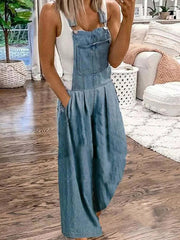 Urban Mid-Waisted Denim Wide Leg Jumpsuit