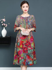 Casual National Style Mulberry Silk Long Dress