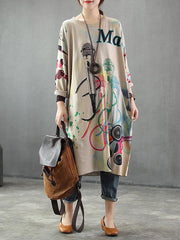 Loose Printed Knitting Sweater Dresses
