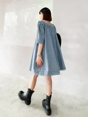 Square Collar Wash Water Denim Dress