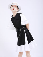 Spliced Layered Sleeves Loose Color Block Mini Dress