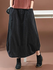 Loose Elastic Waist Corduroy Skirt