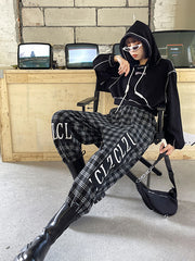 Straight Plaid Pants High Waist Loose Cropped Pants